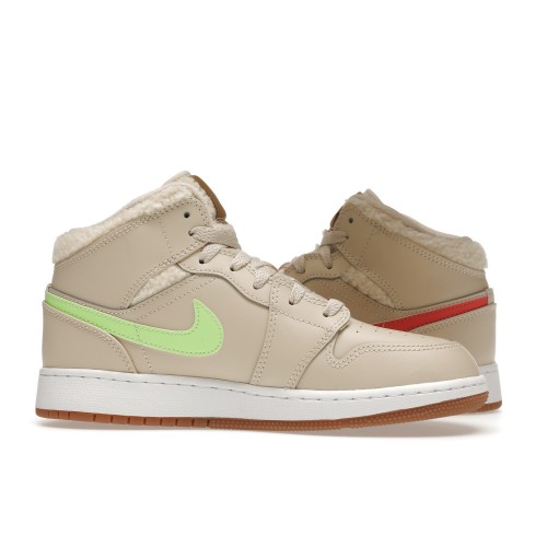 Кроссы Jordan 1 Mid Utility Fleece Pearl White (GS) - подростковая сетка размеров