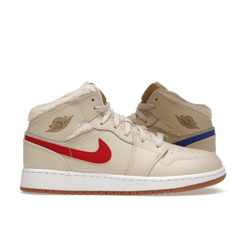 Кроссы Jordan 1 Mid Utility Fleece Pearl White (GS) - подростковая сетка размеров