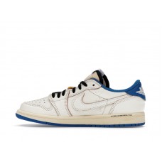 Детские Jordan 1 Retro Low OG SP Fragment x Travis Scott Sail Military Blue (PS)