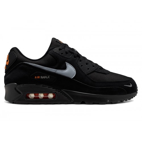 Nike Air Max 90 Black Metallic Cool Grey Orange - мужская сетка размеров