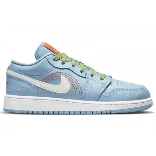Air Jordan 1 Low SE GS Blue Stitch - подростковая сетка размеров