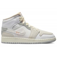 Подростковые кроссовки Jordan 1 Mid SE Craft Inside Out White Grey (GS)