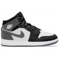 Подростковые кроссовки Jordan 1 Mid Black White Iron Grey (GS)