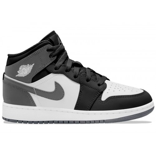 Кроссы Jordan 1 Mid Black White Iron Grey (GS) - подростковая сетка размеров