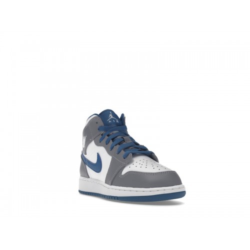 Кроссы Jordan 1 Mid True Blue Cement (GS) - подростковая сетка размеров