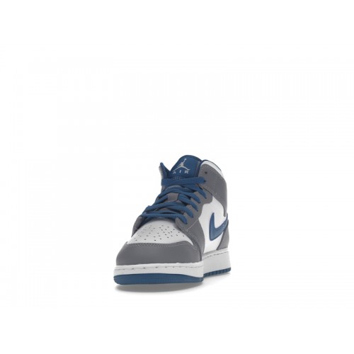 Кроссы Jordan 1 Mid True Blue Cement (GS) - подростковая сетка размеров