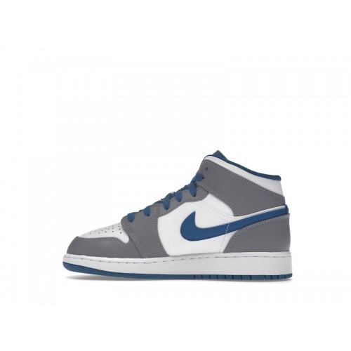Кроссы Jordan 1 Mid True Blue Cement (GS) - подростковая сетка размеров