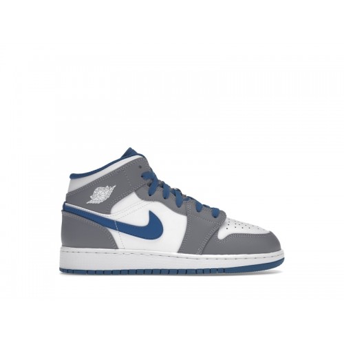 Кроссы Jordan 1 Mid True Blue Cement (GS) - подростковая сетка размеров