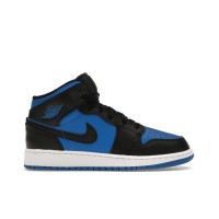 Подростковые кроссовки Jordan 1 Mid Black Royal Blue (GS)