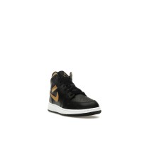 Подростковые Jordan 1 Mid Black Metallic Gold Swoosh (GS)