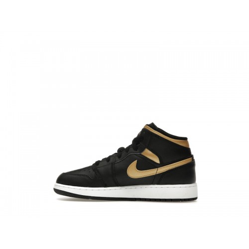 Air Jordan 1 Mid GS Black Metallic Gold - подростковая сетка размеров