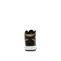 Подростковые Jordan 1 Mid Black Metallic Gold Swoosh (GS)