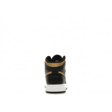 Подростковые Jordan 1 Mid Black Metallic Gold Swoosh (GS)