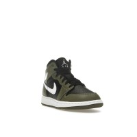 Подростковые Jordan 1 Mid Black White Olive (GS)
