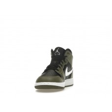 Подростковые Jordan 1 Mid Black White Olive (GS)
