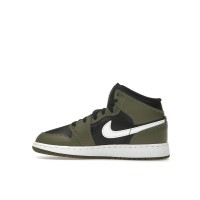 Подростковые Jordan 1 Mid Black White Olive (GS)