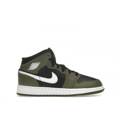 Air Jordan 1 Mid GS Medium Olive - подростковая сетка размеров