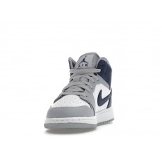 Подростковые Jordan 1 Mid Wolf Grey Midnight Navy (GS)
