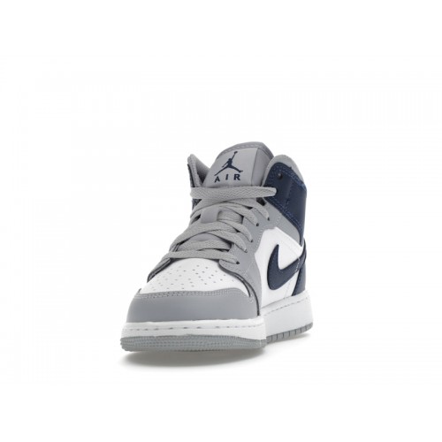 Air Jordan 1 Mid GS Wolf Grey Midnight Navy - подростковая сетка размеров