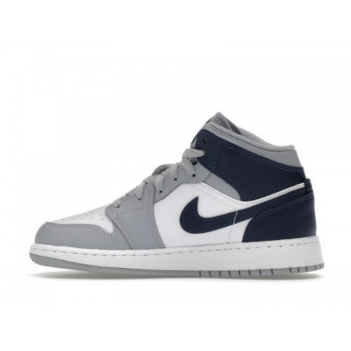 Air Jordan 1 Mid GS Wolf Grey Midnight Navy - подростковая сетка размеров