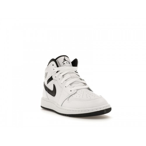 Air Jordan 1 Mid GS White Black - подростковая сетка размеров