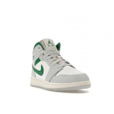 Подростковые Jordan 1 Mid White Pure Platinum Pine Green (GS)