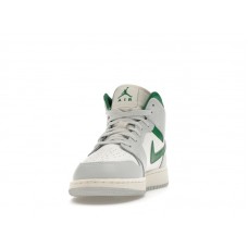 Подростковые Jordan 1 Mid White Pure Platinum Pine Green (GS)