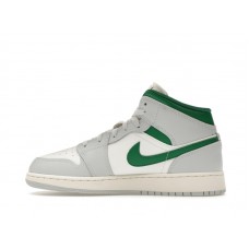Подростковые Jordan 1 Mid White Pure Platinum Pine Green (GS)