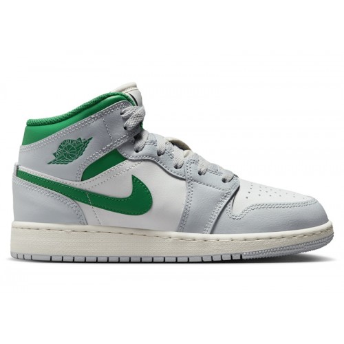 Кроссы Jordan 1 Mid White Pure Platinum Pine Green (GS) - подростковая сетка размеров