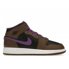 Подростковые кроссовки Jordan 1 Mid Purple Mocha (GS)