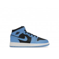 Подростковые кроссовки Jordan 1 Mid University Blue Black (GS)