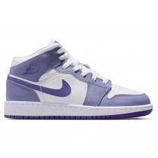 Подростковые Jordan 1 Mid Dusty Amethyst White Court Purple (GS)