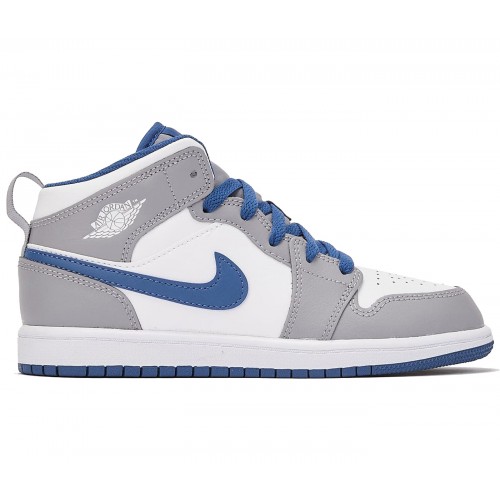 Кроссы Jordan 1 Mid True Blue Cement (PS) - подростковая сетка размеров