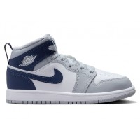 Детские кроссовки Jordan 1 Mid Wolf Grey Midnight Navy (PS)