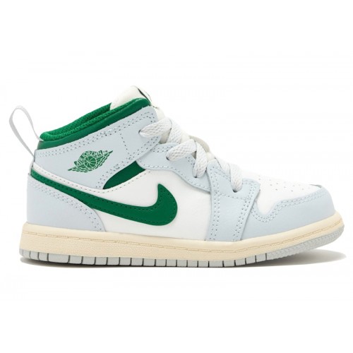 Кроссы Jordan 1 Mid Summit White Pure Platinum Sail Pine Green (TD) - детская сетка размеров
