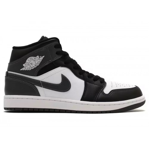 Кроссы Jordan 1 Mid Black White Iron Grey - мужская сетка размеров