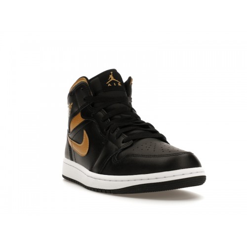 Кроссы Jordan 1 Mid Black Metallic Gold - мужская сетка размеров
