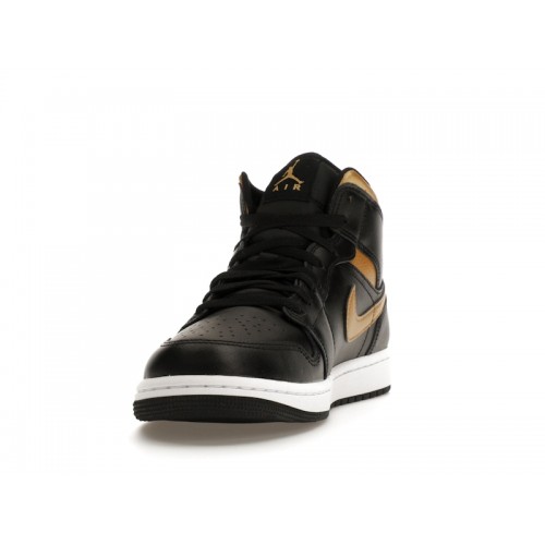 Кроссы Jordan 1 Mid Black Metallic Gold - мужская сетка размеров