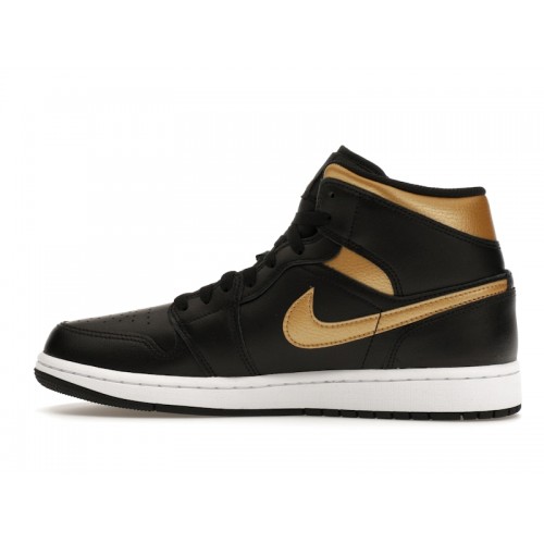 Кроссы Jordan 1 Mid Black Metallic Gold - мужская сетка размеров