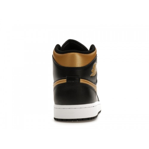 Кроссы Jordan 1 Mid Black Metallic Gold - мужская сетка размеров