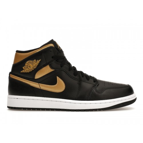 Кроссы Jordan 1 Mid Black Metallic Gold - мужская сетка размеров