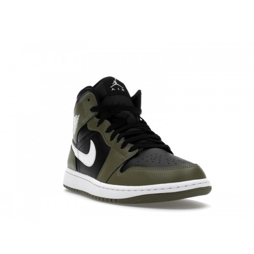Кроссы Jordan 1 Mid Black White Olive - мужская сетка размеров