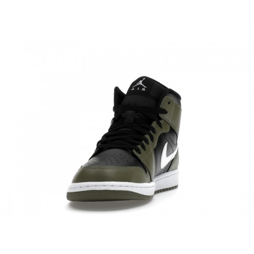 Кроссы Jordan 1 Mid Black White Olive - мужская сетка размеров
