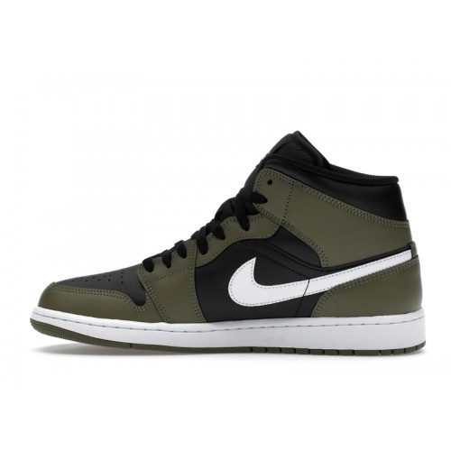 Кроссы Jordan 1 Mid Black White Olive - мужская сетка размеров