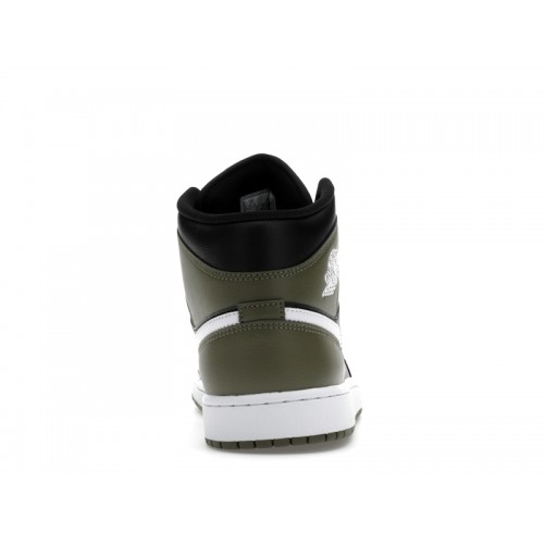 Кроссы Jordan 1 Mid Black White Olive - мужская сетка размеров