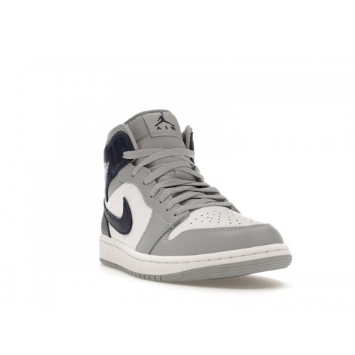 Кроссы Jordan 1 Mid Wolf Grey Midnight Navy - мужская сетка размеров