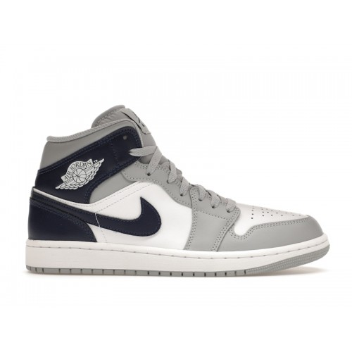 Кроссы Jordan 1 Mid Wolf Grey Midnight Navy - мужская сетка размеров