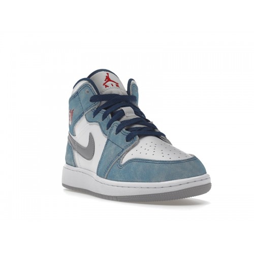 Кроссы Jordan 1 Mid SE French Blue Light Steel (GS) - подростковая сетка размеров