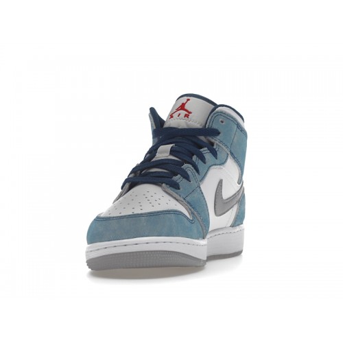 Кроссы Jordan 1 Mid SE French Blue Light Steel (GS) - подростковая сетка размеров