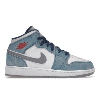 Подростковые кроссовки Jordan 1 Mid SE French Blue Light Steel (GS)